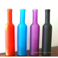 Colored frosted glass wine bottle.